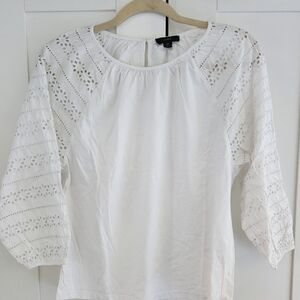 J. Crew White Eyelet Sleeve Women's Top